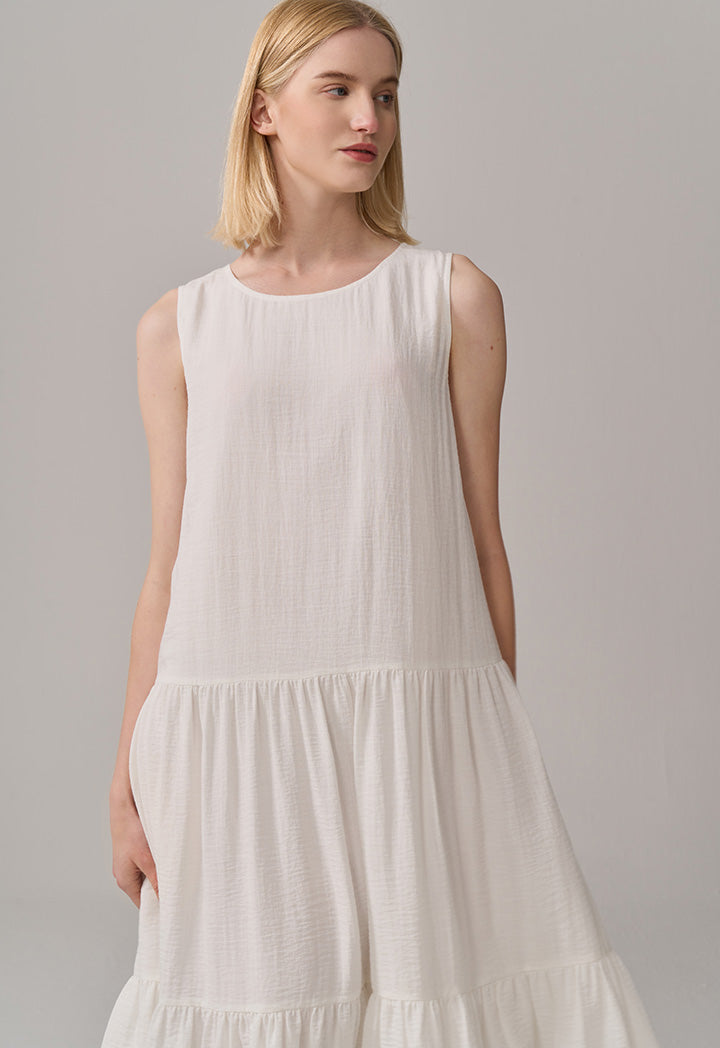 Choice Solid Maxi Layered Sleeveless Dress Off White