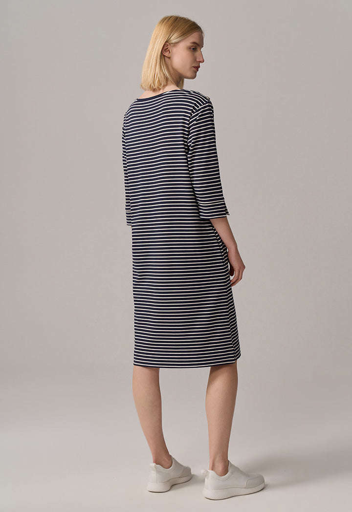 Choice Contrast Striped Dress Navy-White