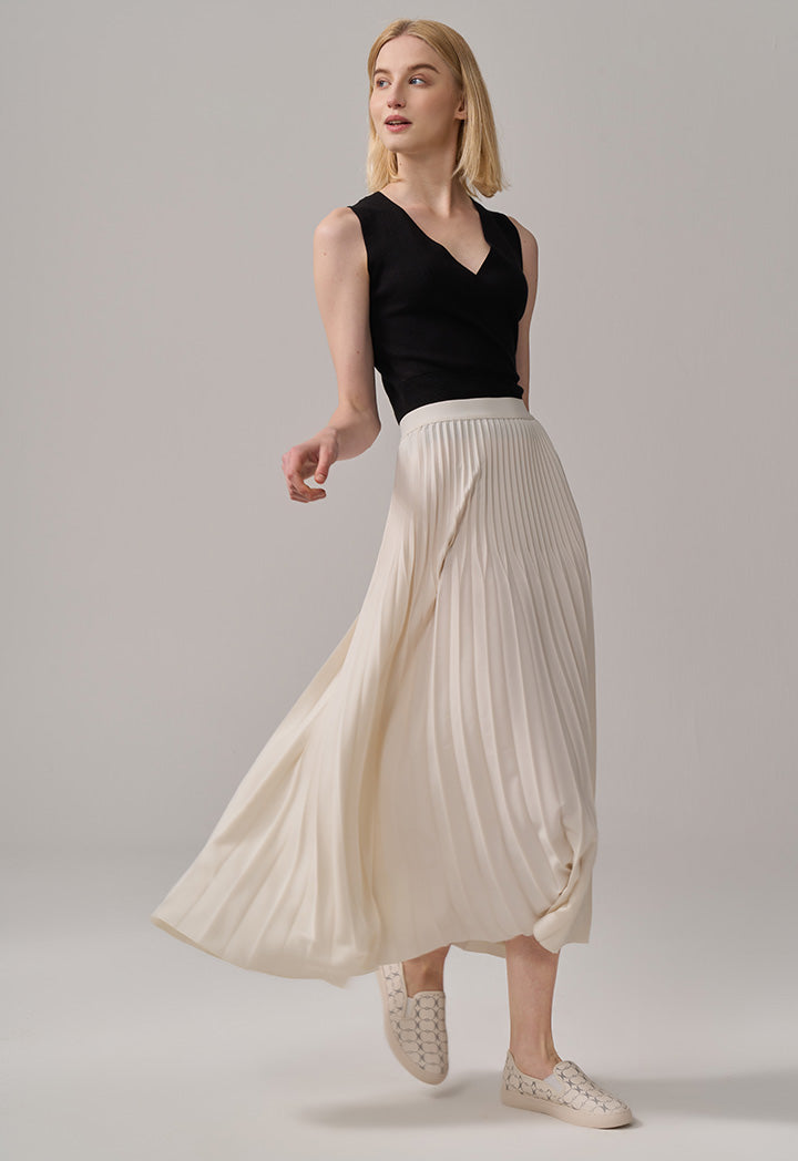 Choice Solid Pleated Skirt Beige