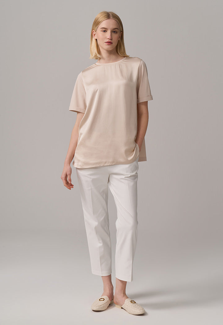 Choice Round Neck Basic T-Shirt  Beige