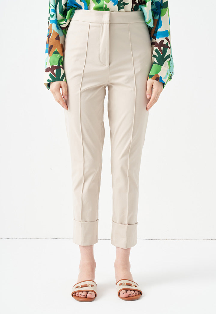 Choice Solid High Waist Trousers Beige