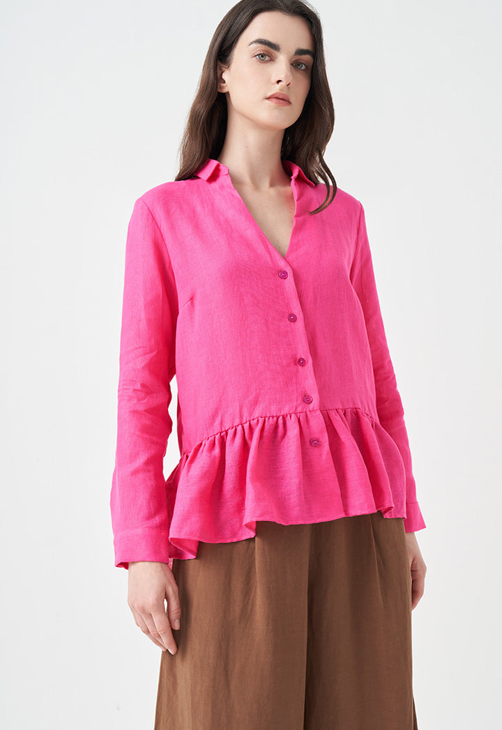 Choice Tiered Hem Solid Shirt Fushia