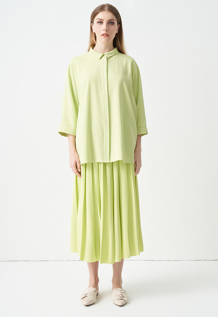 Choice Solid Pleated Midi Skirt Lime