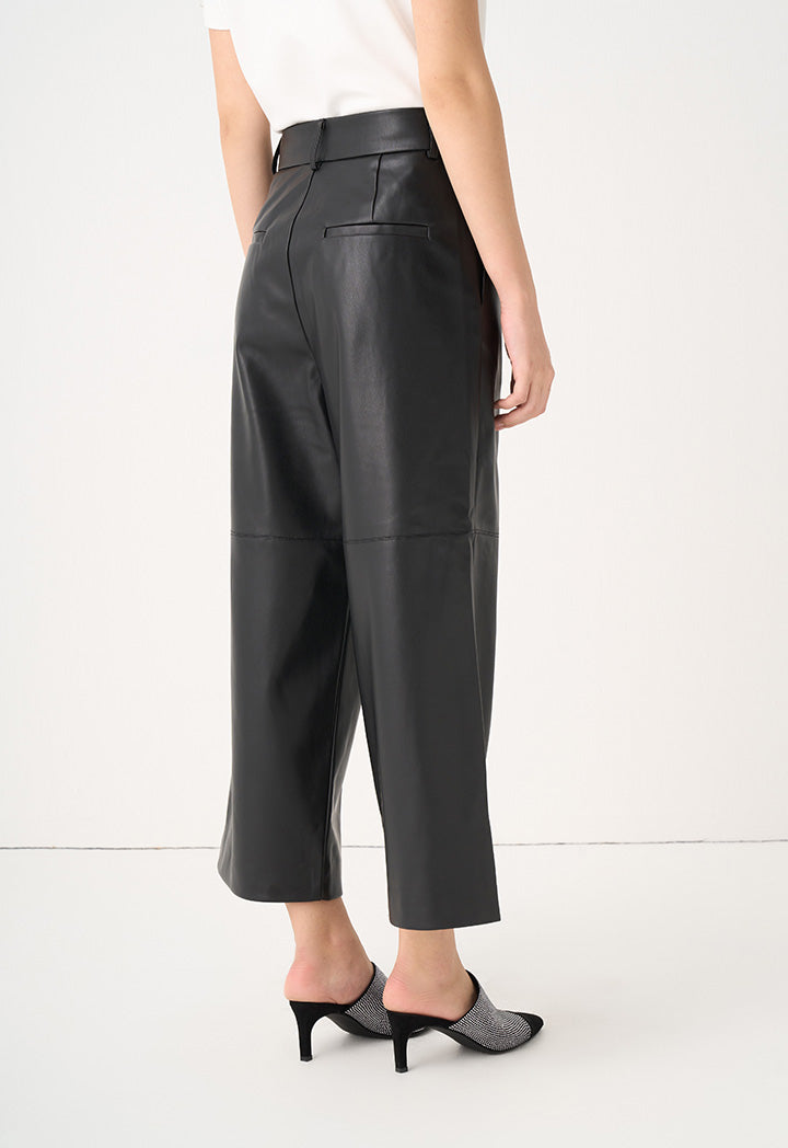 Choice Solid Leather Wide Legs Trousers Black