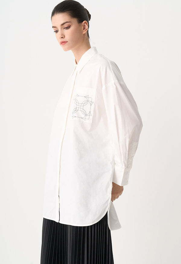 Choice Embroidered Monogram Long Sleeve Shirt Off White