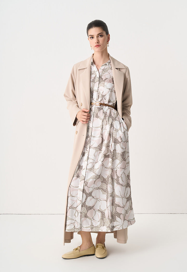 Choice Solid Double Breasted Maxi Coat Taupe