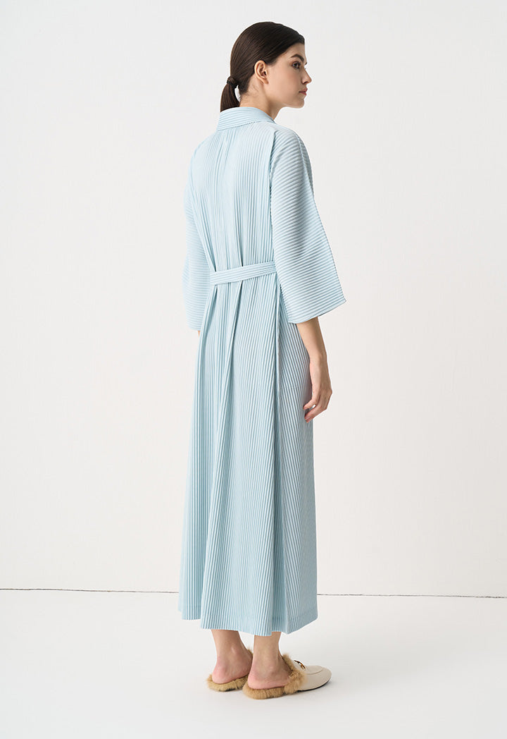 Choice Pleated Belted Oversize Maxi Dress Blue