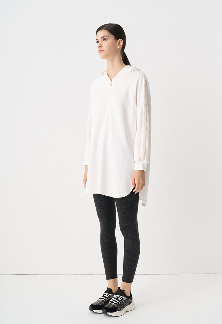 Choice Raglan Sleeves High-Low Hoodie Off White