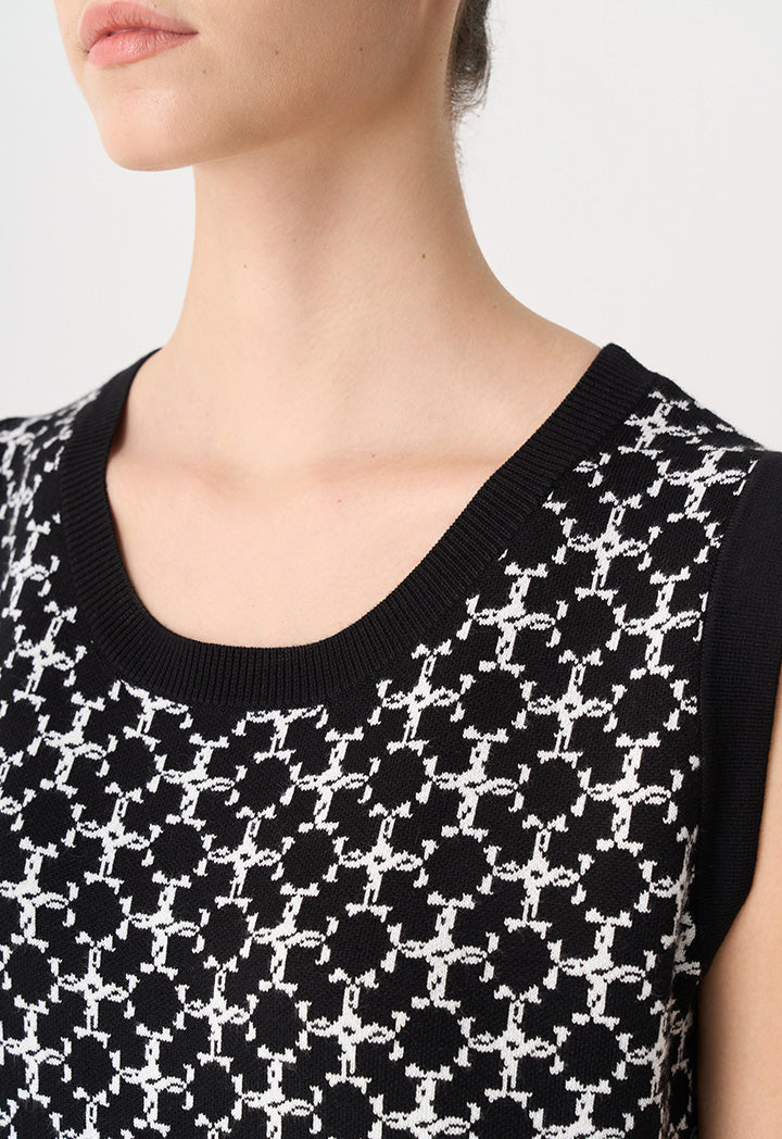 Choice Knitted Sleeveless Monogram Top Black/Cream