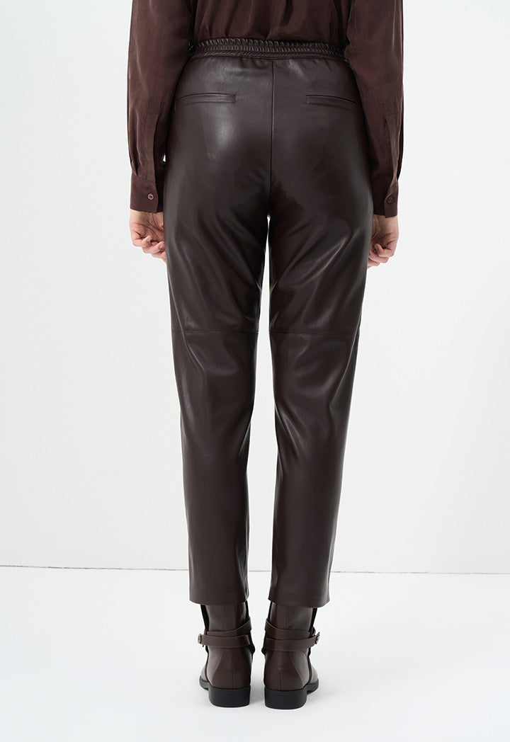 Choice Solid Leather Straight Leg Trousers Brown