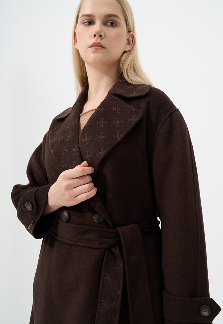 Choice Monogram Printed Double Breasted Coat Brown