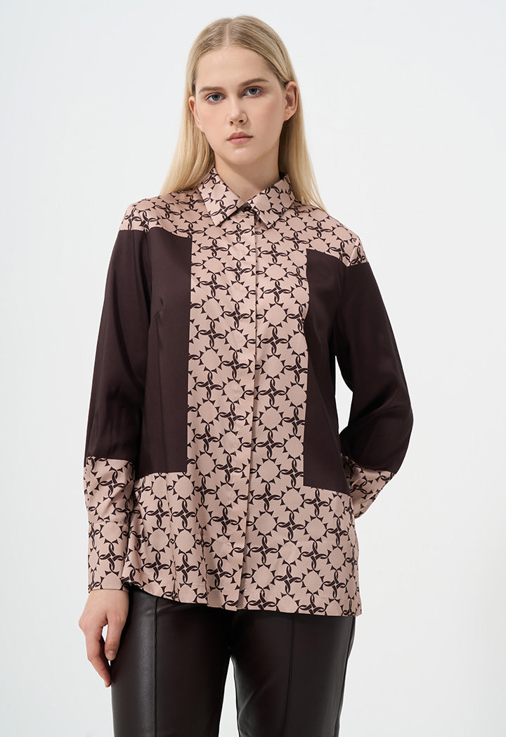 Choice Monogram Printed Long Sleeves Shirt Brown-Beige