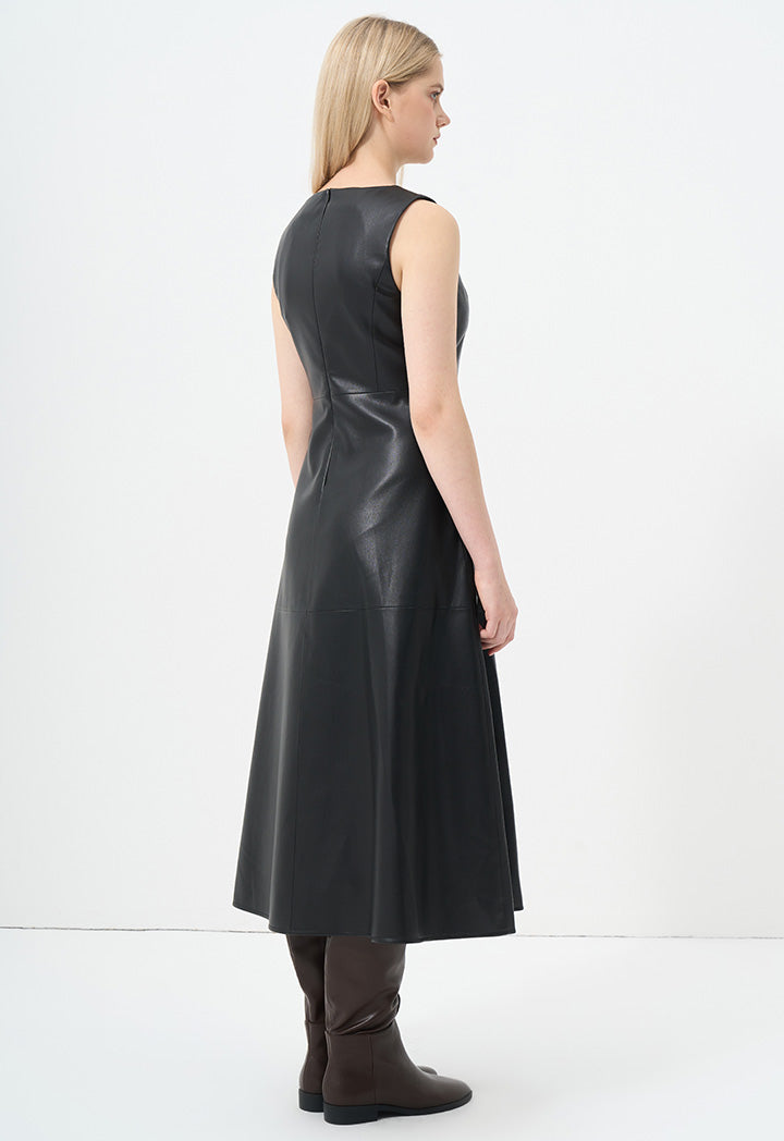 Choice Sleeveless Faux Leather Solid Dress Black