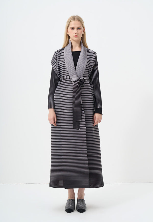 Choice Contrast Pleated Belted Maxi Jacket Stripe