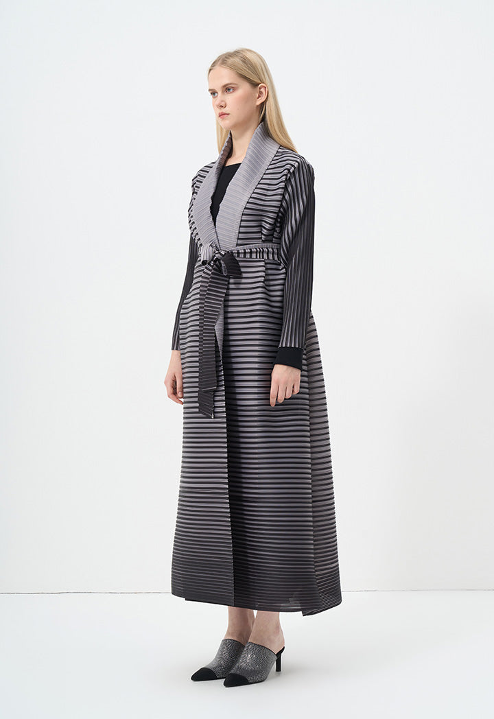 Choice Contrast Pleated Belted Maxi Jacket Stripe