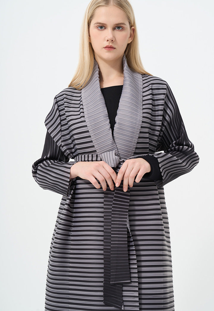 Choice Contrast Pleated Belted Maxi Jacket Stripe