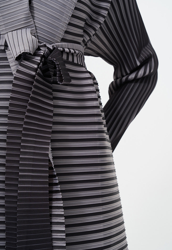 Choice Contrast Pleated Belted Maxi Jacket Stripe