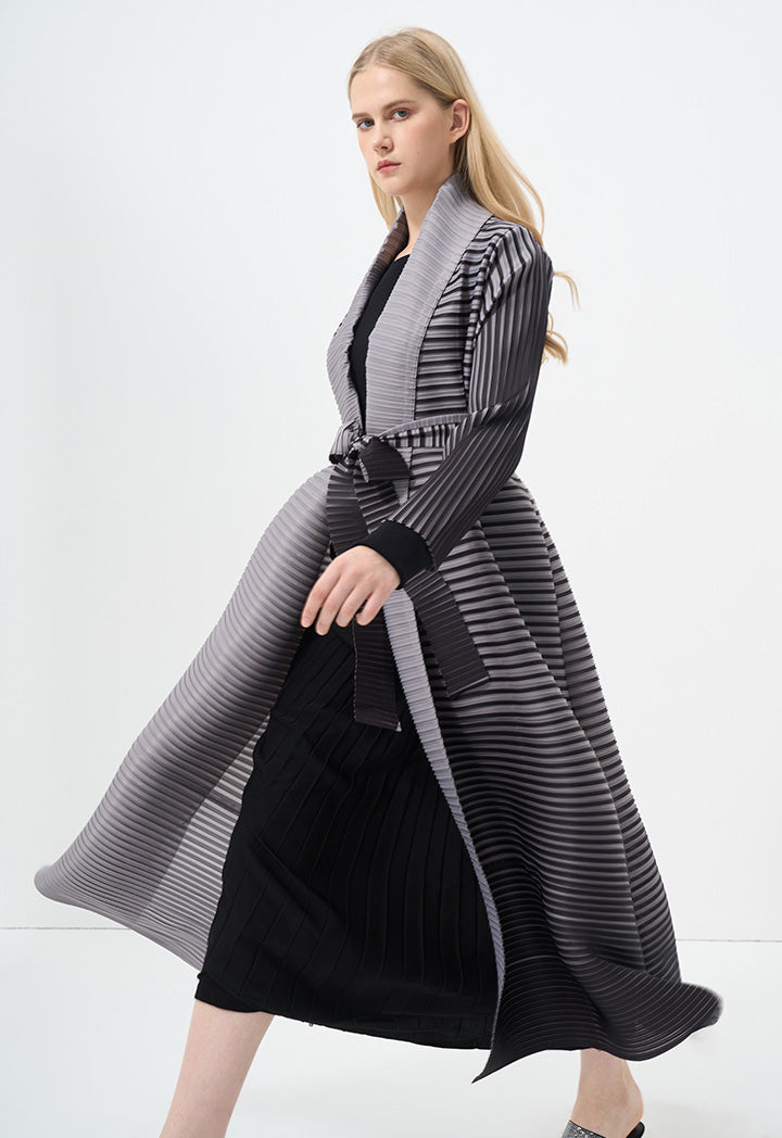 Choice Contrast Pleated Belted Maxi Jacket Stripe