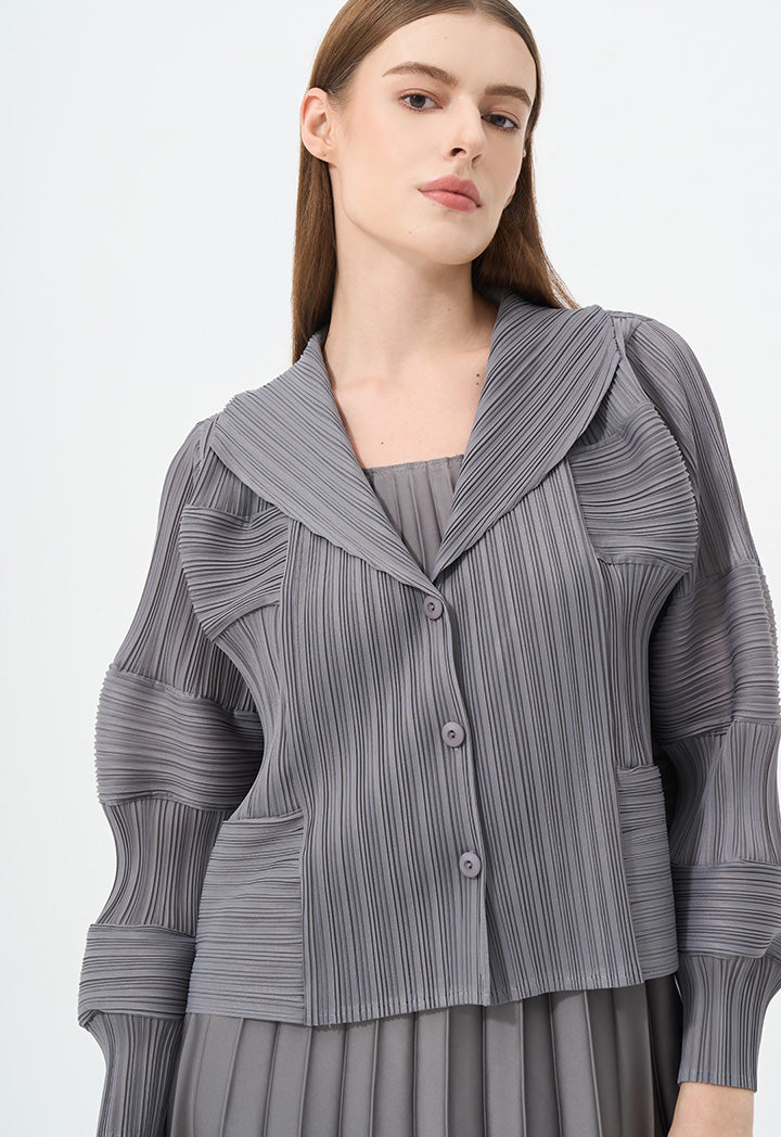 Choice Single Tone Pleated Crop Jacket Grey