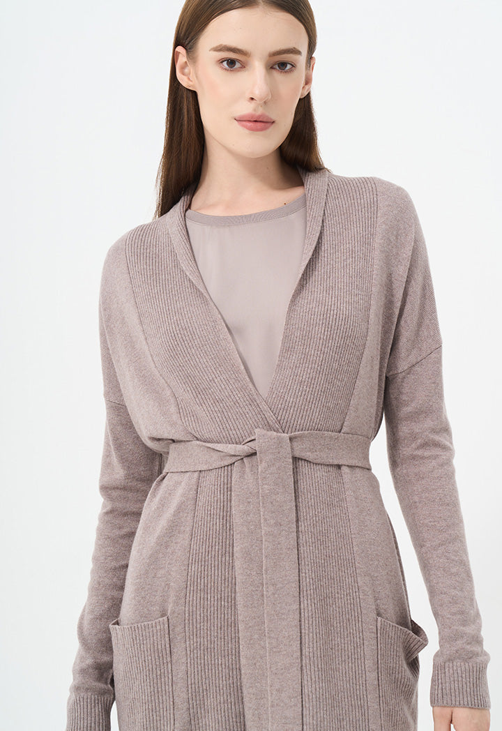 Choice Solid Long Sleeve Knitted Cardigan Taupe