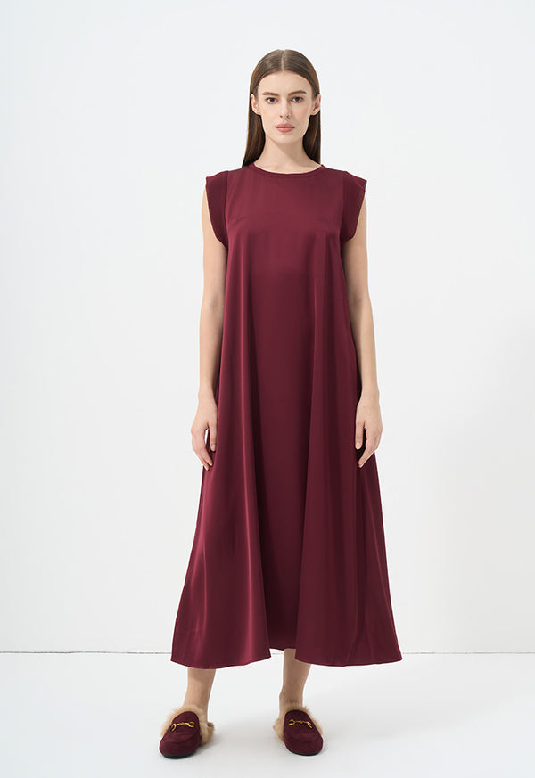 Choice Solid Sleeveless Dress Burgundy