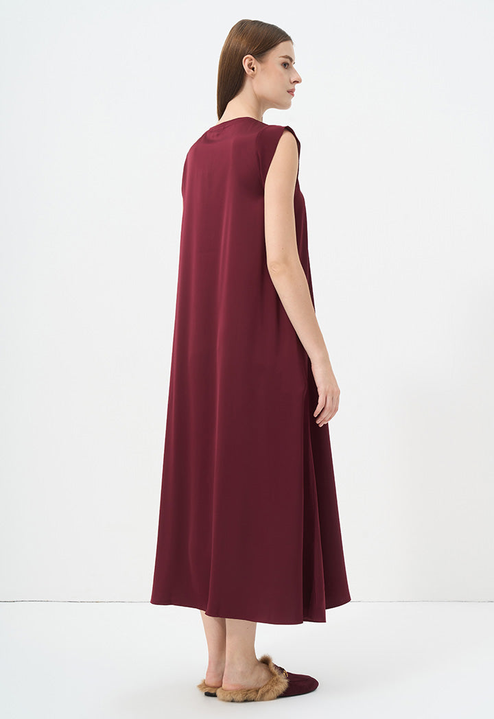 Choice Solid Sleeveless Dress Burgundy