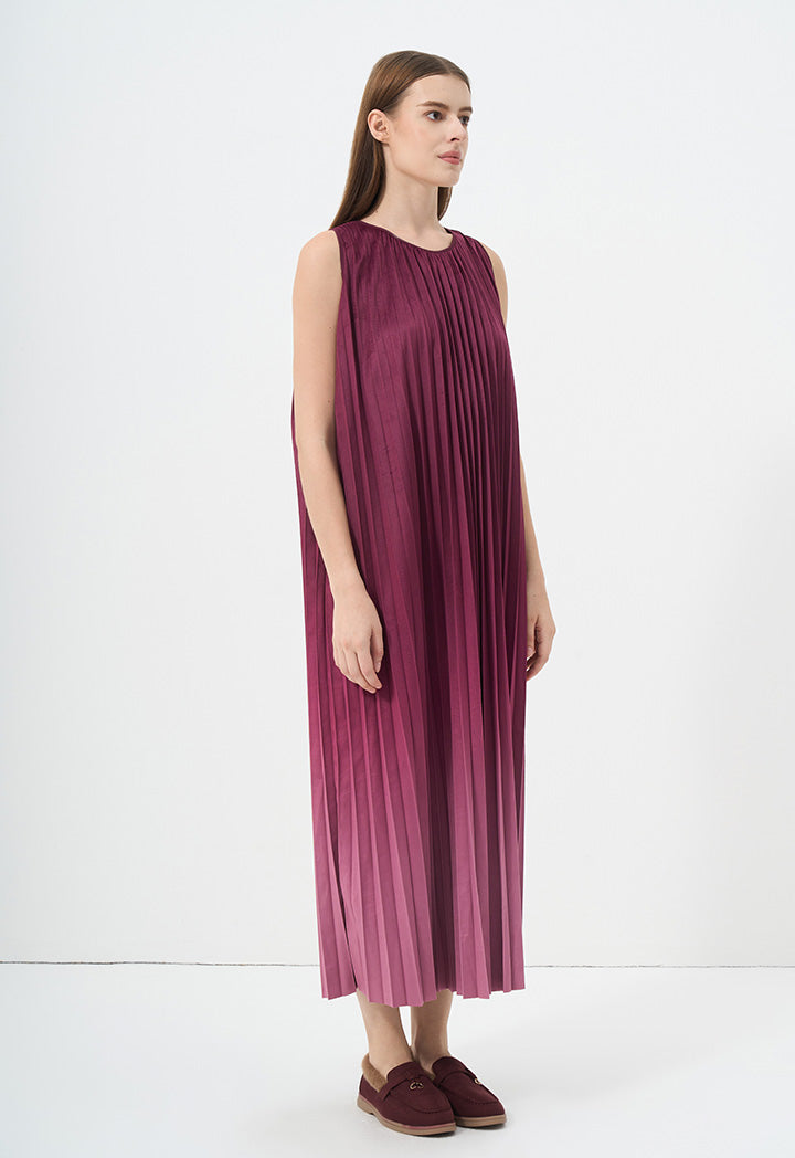 Choice Sleeveless Pleated Ombre Maxi Dress Burgundy