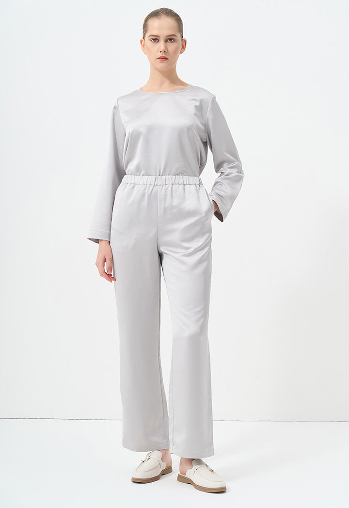 Choice Single Tone Straight Wide Legs Trousers Silver