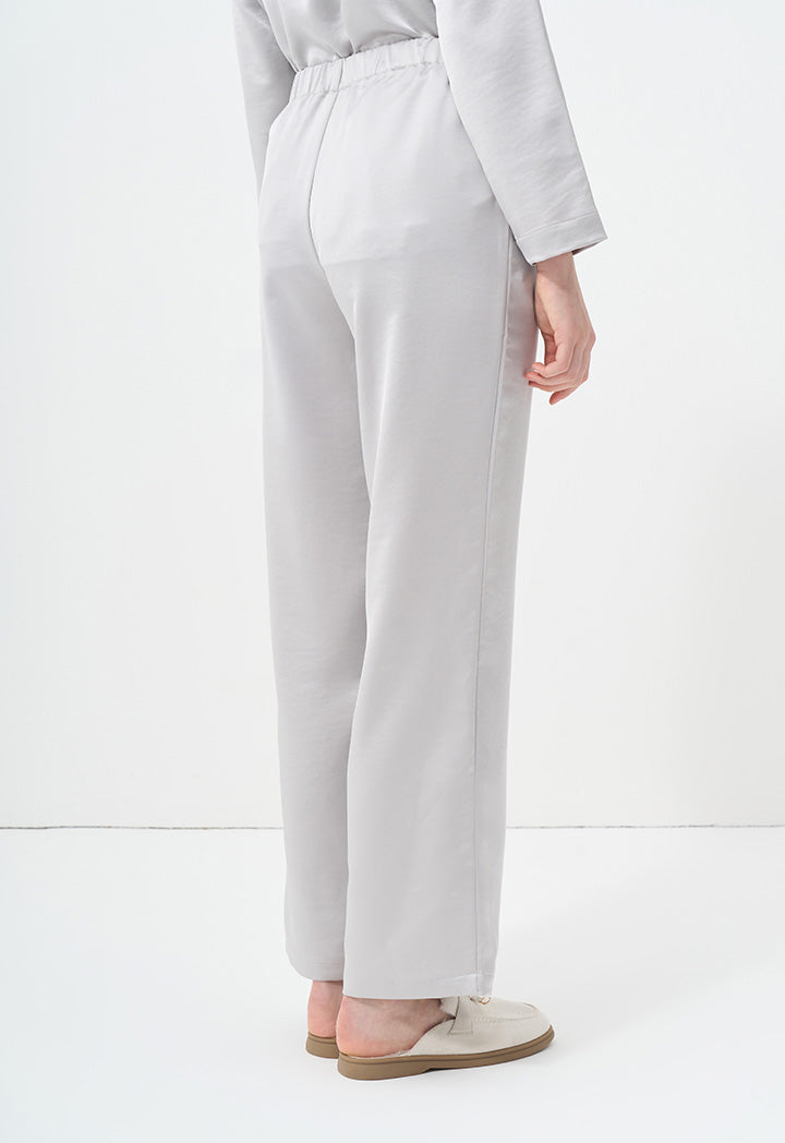 Choice Single Tone Straight Wide Legs Trousers Silver