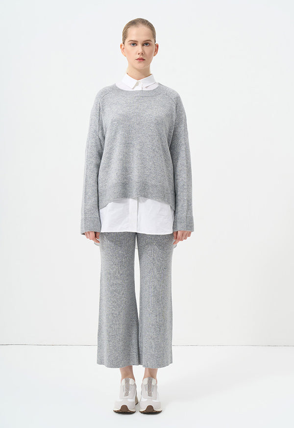 Choice Solid Long Sleeve Knitted Blouse Grey Melange