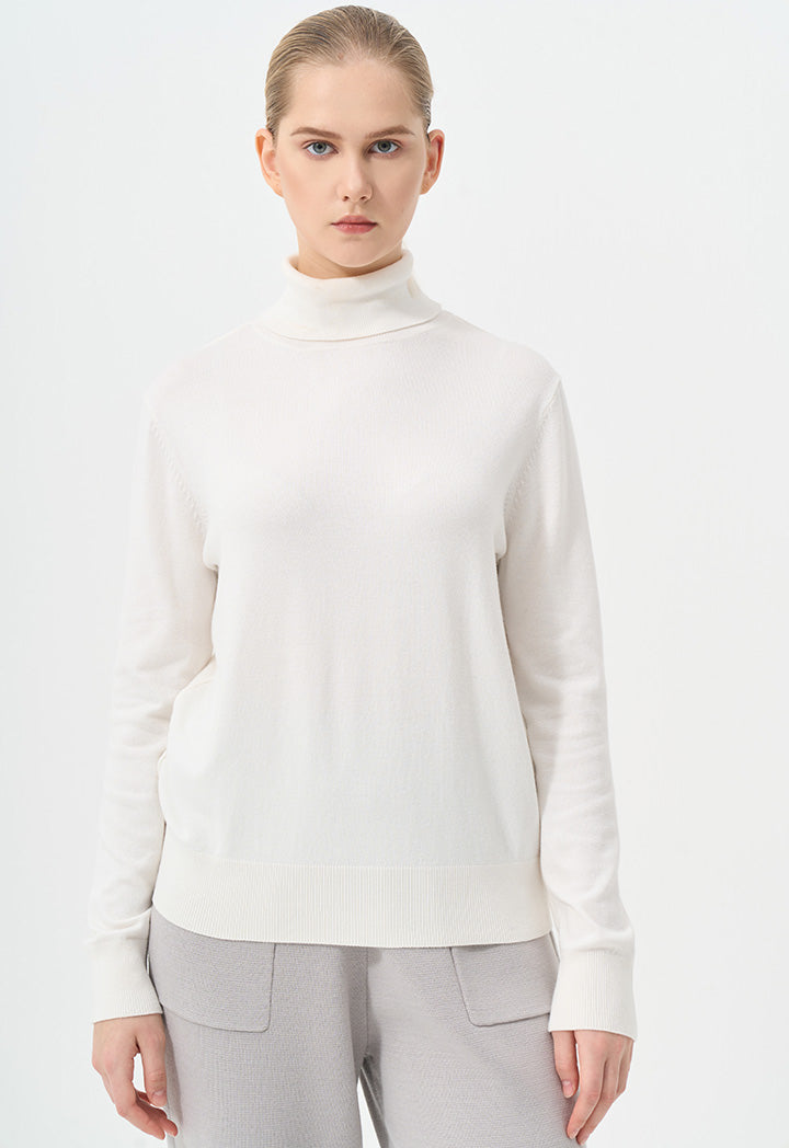 Choice Single Tone High Neck Knitted Top Off White