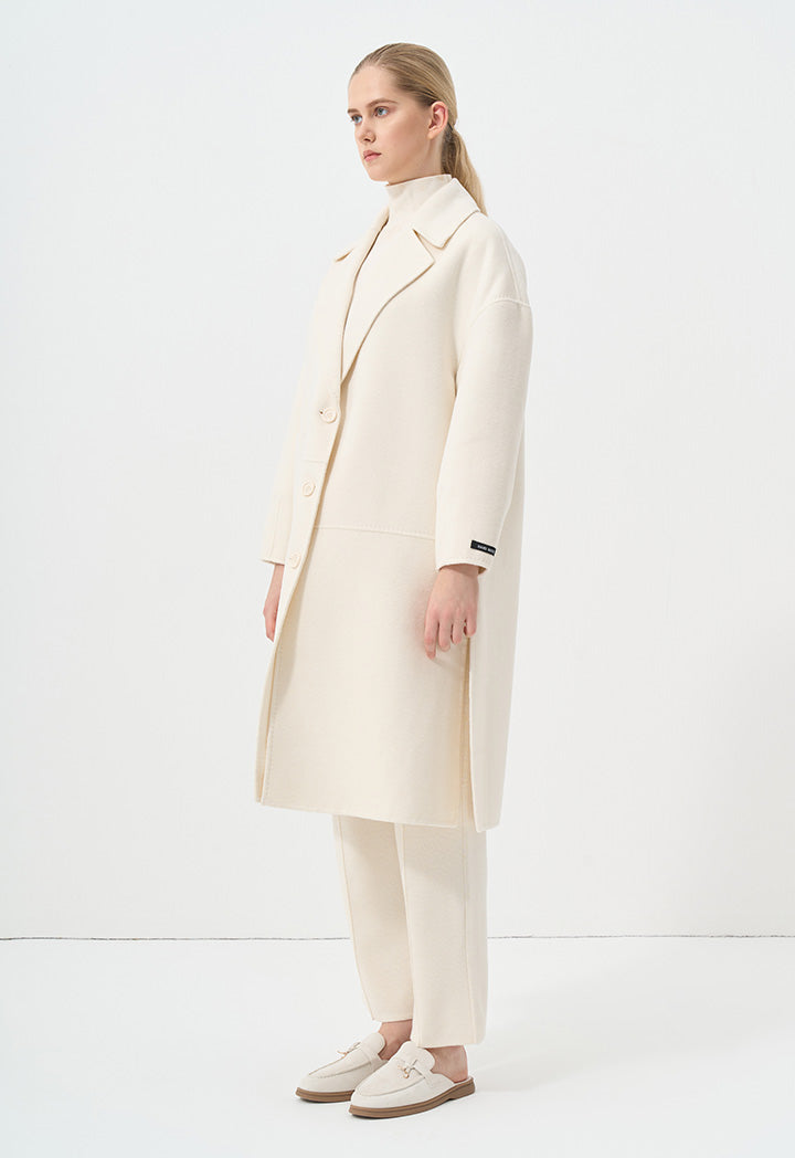 Choice Solid Front Pocket Long Sleeve Coat  Cream