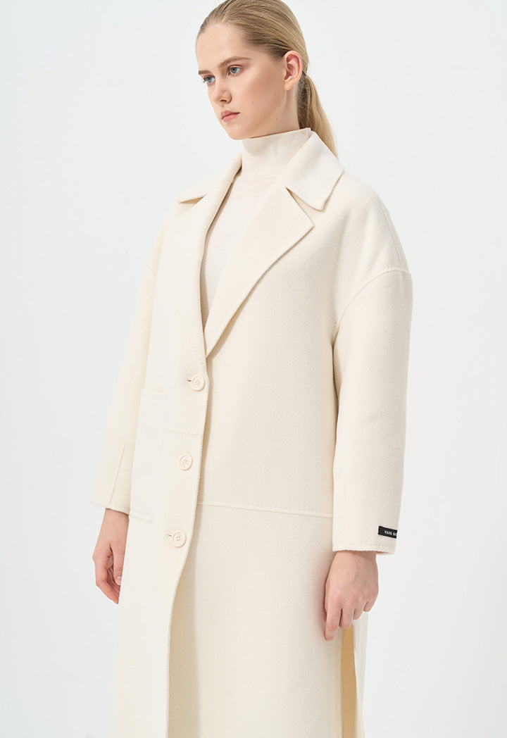 Choice Solid Front Pocket Long Sleeve Coat  Cream