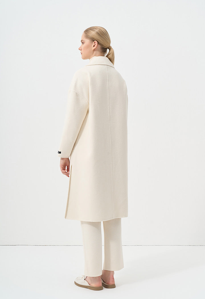 Choice Solid Front Pocket Long Sleeve Coat  Cream