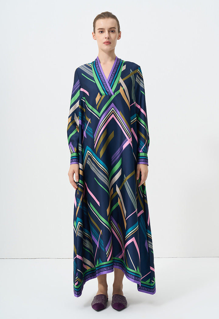 Choice Long Sleeve Printed Maxi Dress Multi Color