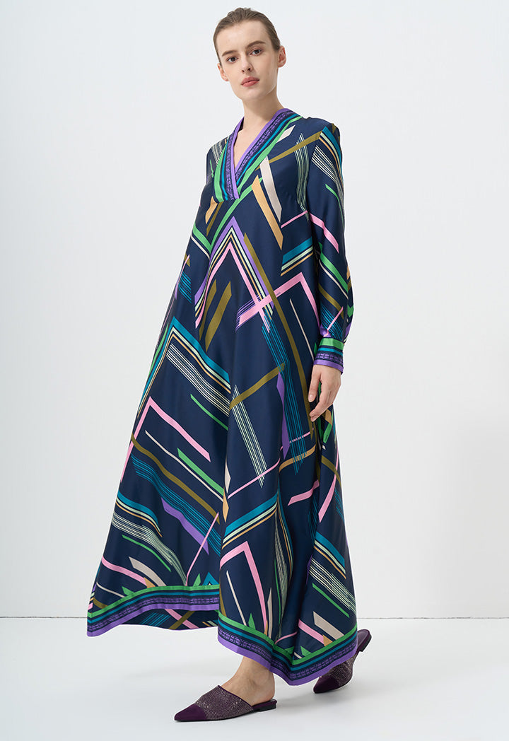 Choice Long Sleeve Printed Maxi Dress Multi Color