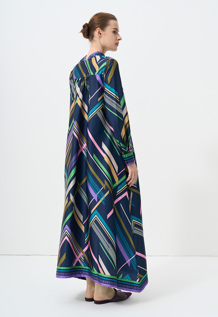 Choice Long Sleeve Printed Maxi Dress Multi Color