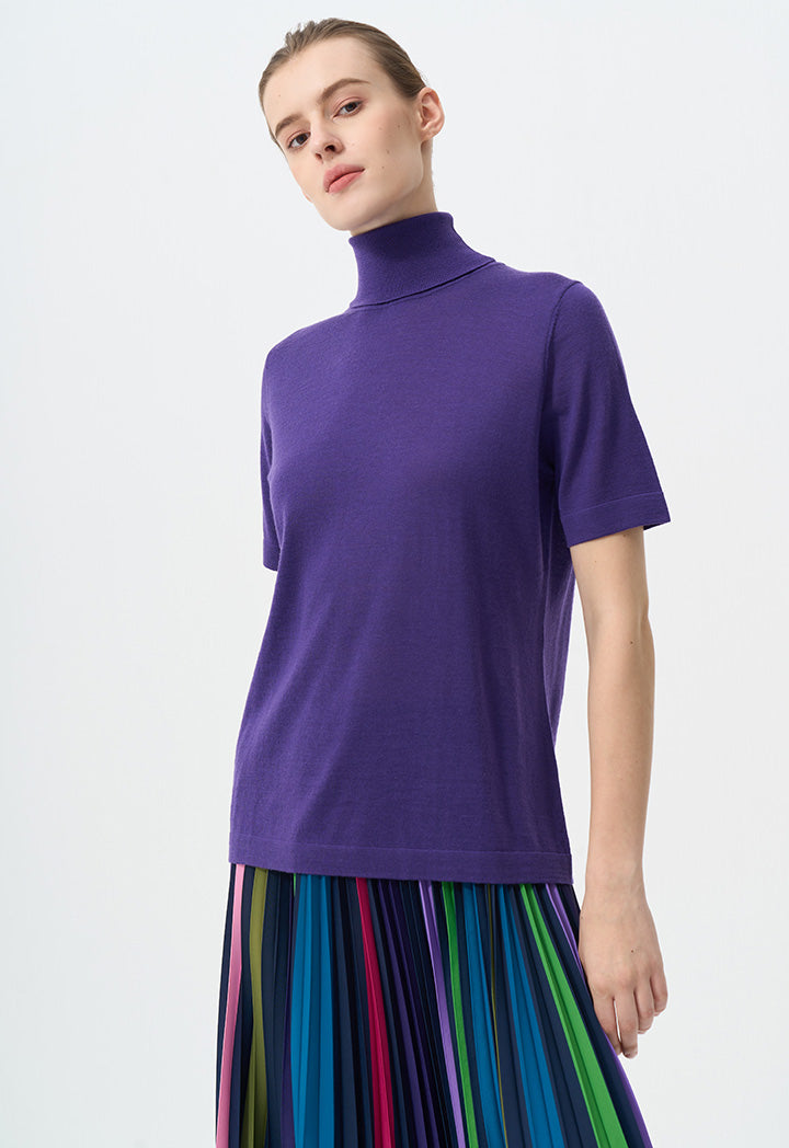 Choice Solid Knitted Short Sleeve Blouse Purple