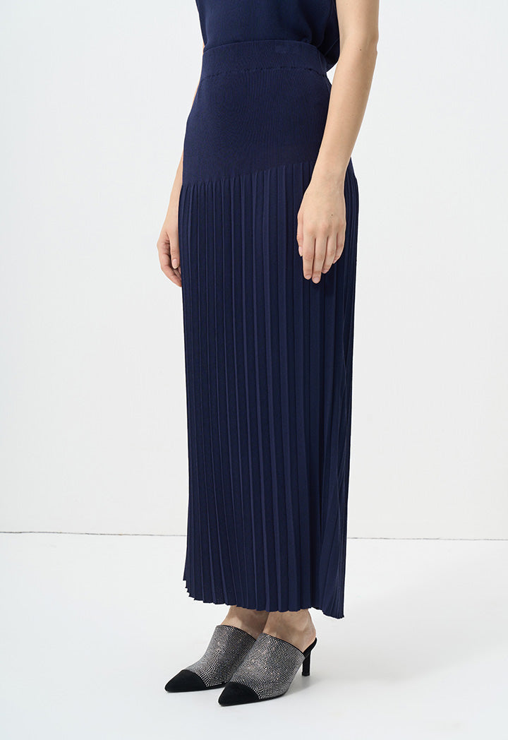 Choice Solid Pleated Knitted Skirt Navy