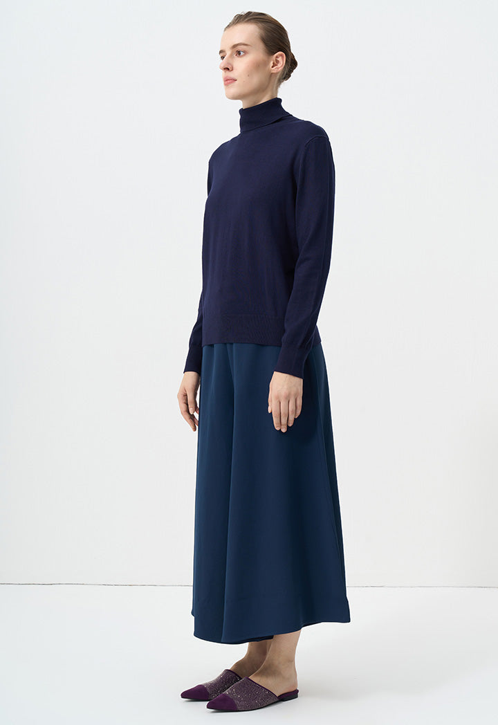 Choice Single Tone High Neck Knitted Top Navy