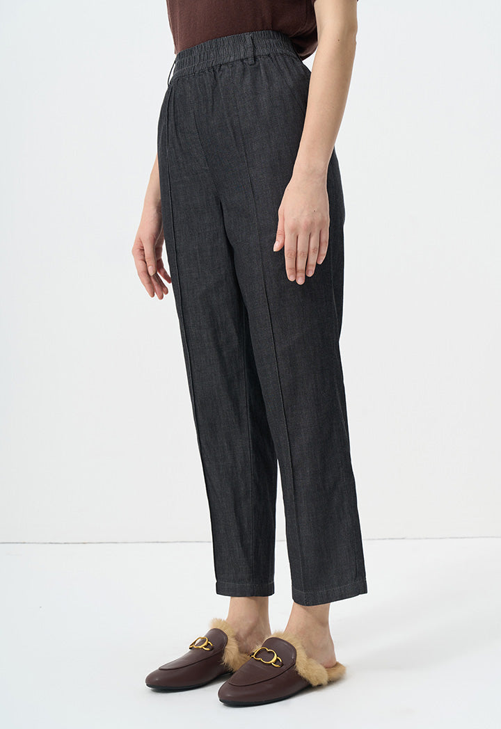 Choice Solid Straight Fit Pin Tuck At Front Trousers Black