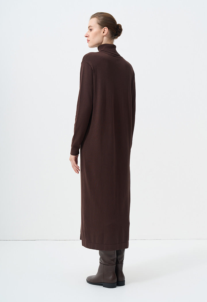 Choice Turtleneck Basic Maxi Dress Brown