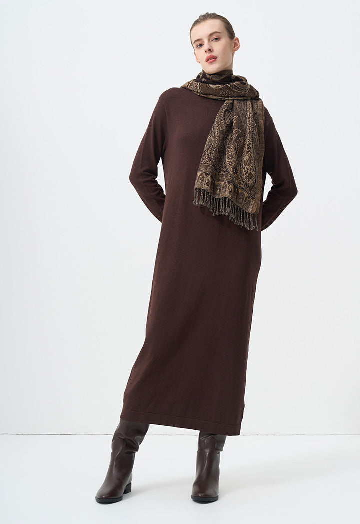 Choice Turtleneck Basic Maxi Dress Brown