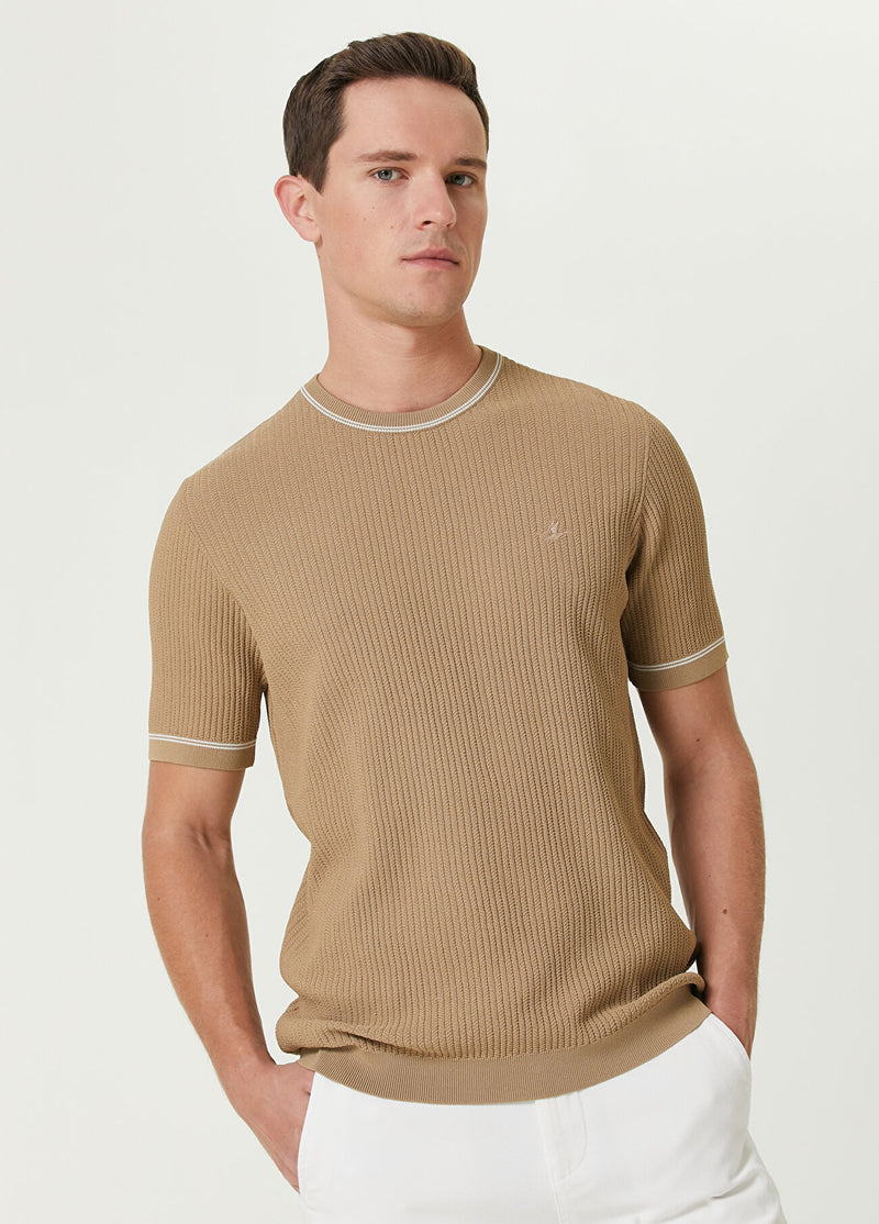 Beymen Club Men Textured Short Sleeve Sweater Camel