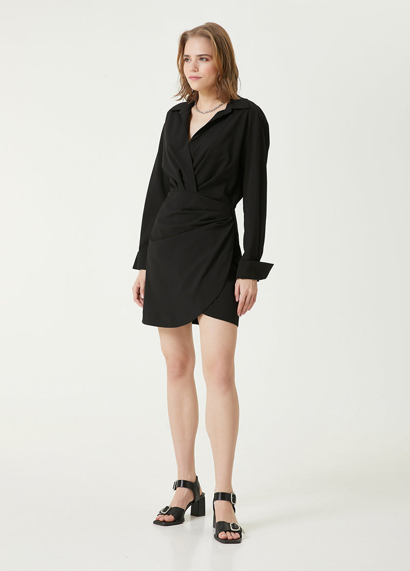 Beymen Club V-Neck Wrap Mini Dress Black