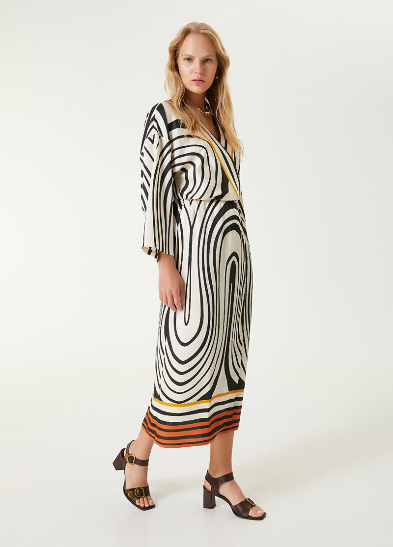 Beymen Club Patterned V-Neck Maxi Dress Ecru