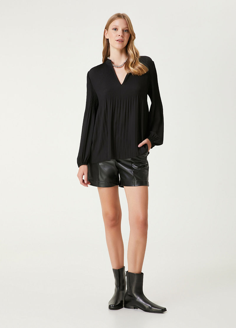 Beymen Club Pleated Chiffon Blouse Black