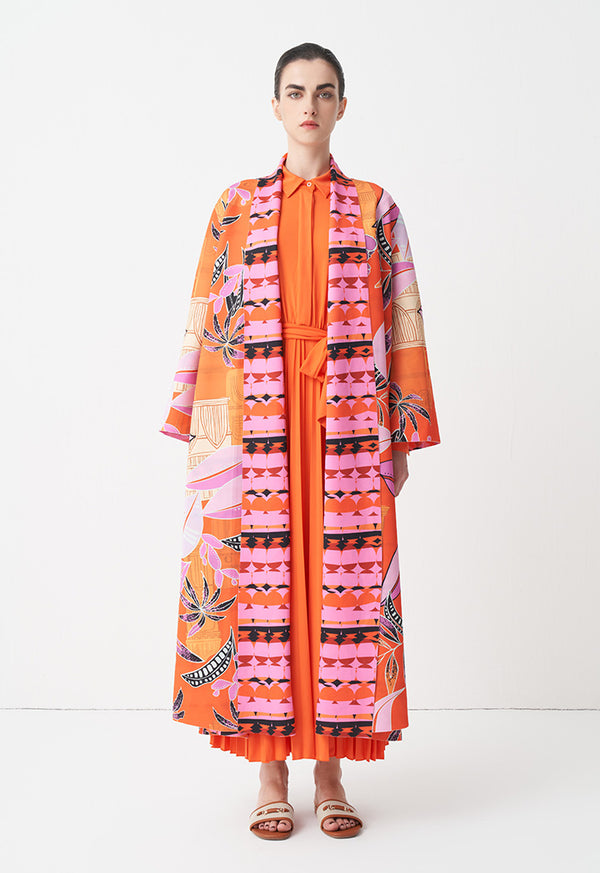 Choice Printed Kimono Outerwear Orange