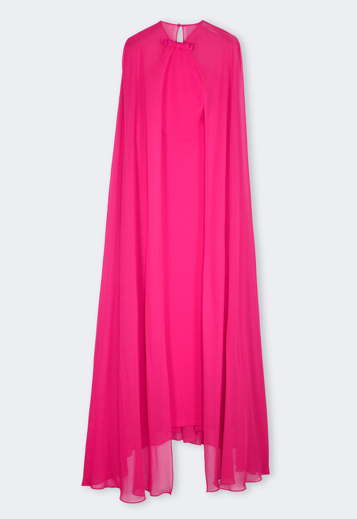 Riva Maxi Gown Dress With Cape Fuchsia