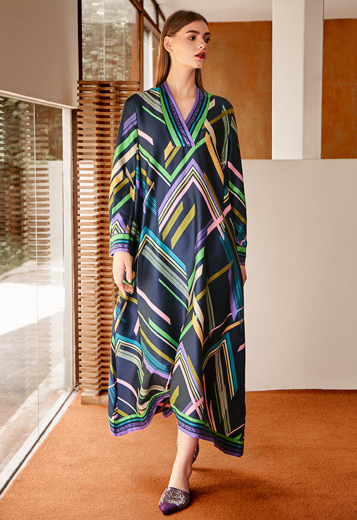 Choice Long Sleeve Printed Maxi Dress Multi Color